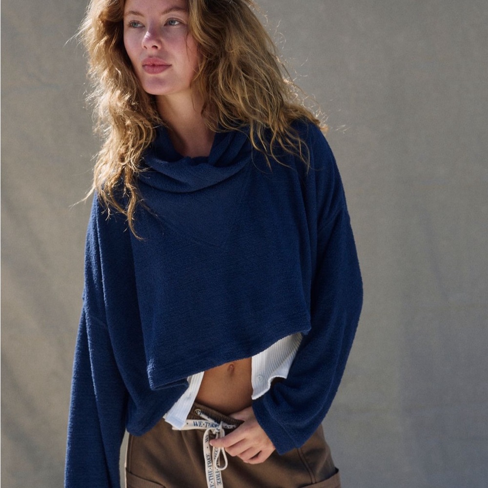 free people crop top hooded sweatshirt oversized XS